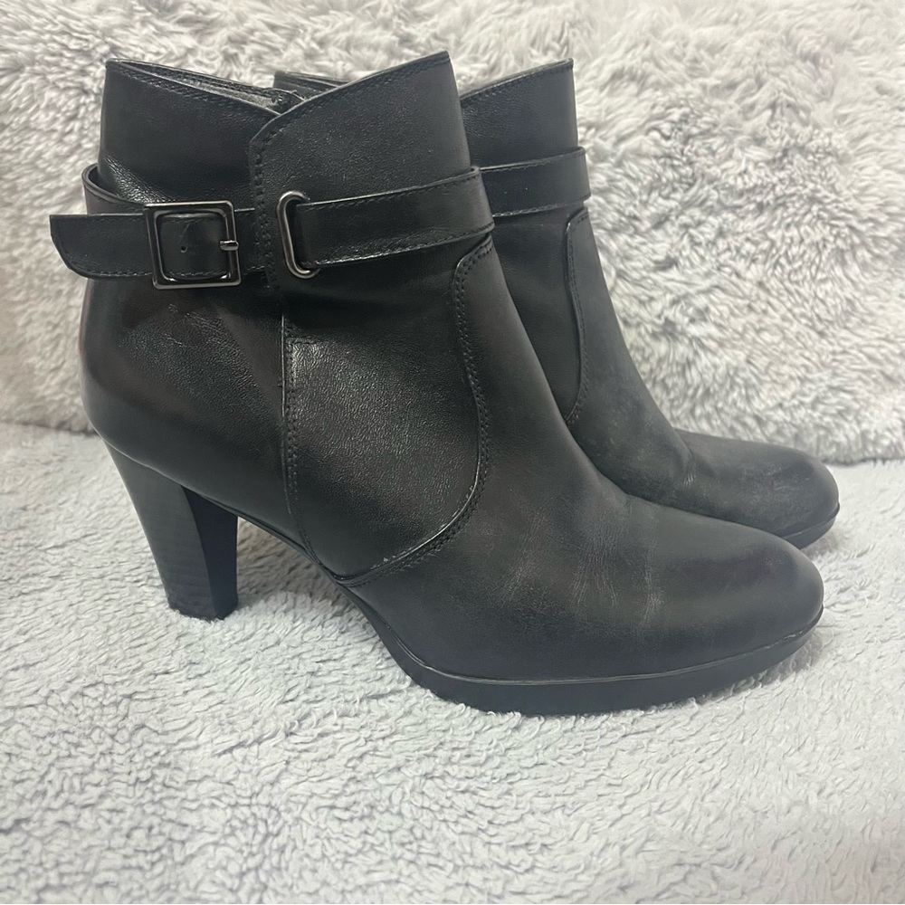 BROWNS Artica Black Heeled Leather Ankle Booties Size 7.5